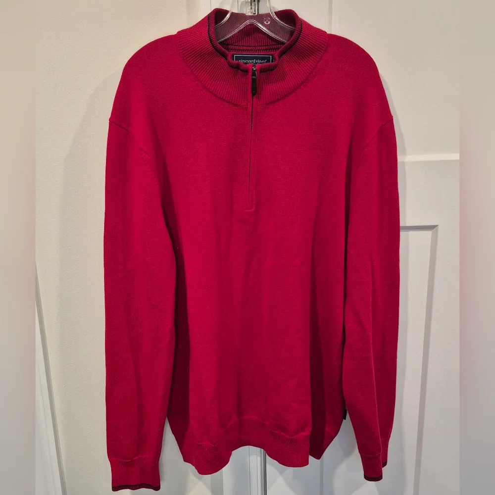 Vineyard Vines Sweater Red Boathouse Tipping 1/4 Zip Pullover Wool Blend…